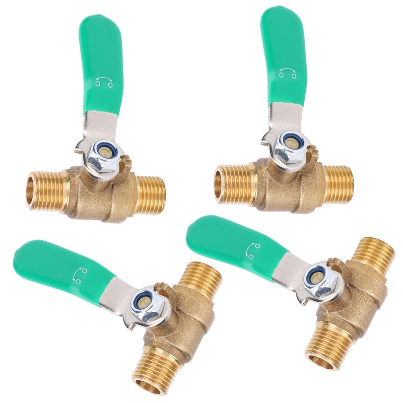 4pcs 1/4in Ball Valve Thicken Double External Thread Brass Drain