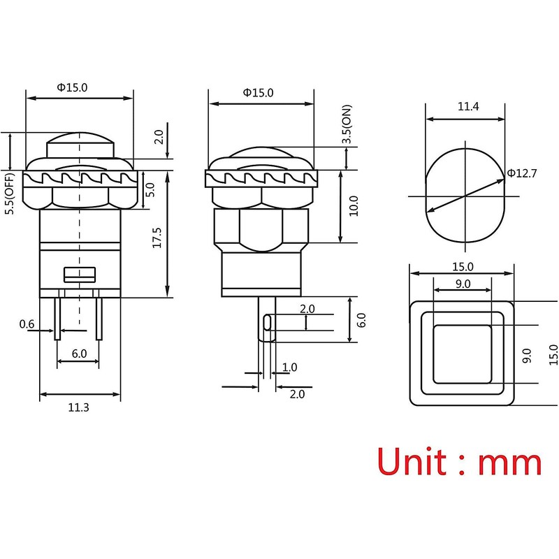 12mm Mini Latching Push Button on off Switch Prewelded Wire,Self-Locking