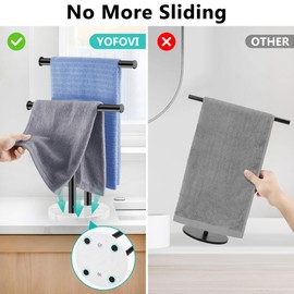 Hand Towel Holder for Bathroom Countertop, 17 Inch Tall T-Shape 2 Tier Towel Rack Stand with Heavy Marble Base, Free Standing Rustproof Double Tiered Kitchen Towel Drying Organizer, Black, YOFIVI