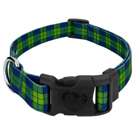 Country Brook Petz - Deluxe Blue and Green Plaid Dog Collar - Made in The U.S.A. - Plaid and Argyle Collection Featuring Charming Designs (1 Inch, Medium)