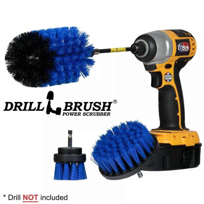 Drillbrush Medium Blue Drill Brushes with Extender - Clean pool