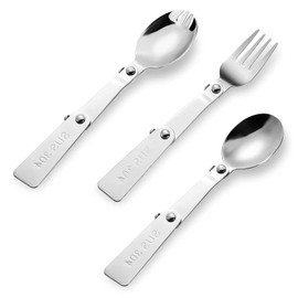 HARY 3pcs Folding Spoon and Fork for Thermos Food,Multi-Functional Stainless Steel Foldable Spoon Fork Replacement Portable Cutlery Set for Thermos Outdoors Picnic Camping