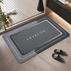 YCTMALL Bath mat Rubber Bathroom Mat-Quick Dry Absorbent Rug Non-Slip Thin Bathroom Rug Instant Dry Magic Bath mats for Bathroom Floor Mat in Front of Bathtub, Sink, Dark Grey, 17x27in