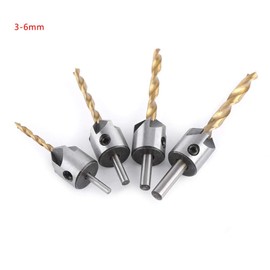 Titanium Coated Countersink Drill Hole Set, HSS Core Drill Bit for Milling Woodworking with Chamfer Countersink Drill Bit (3-6 mm (3/4/5/6 mm))