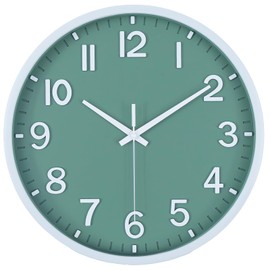 Moiubik Wall Clocks Battery Operated 12 inch Modern Wall Clock,Silent Non Ticking Wall Clock for Living Room Bedroom Kitchen Office Classroom Decor (Green White)