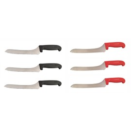 Cozzini Cutlery Imports Offset Bread Knife 9 in. Blade - Black or Red - Home and Commercial Kitchen (6 Pack - 3 Black, 3 Red)