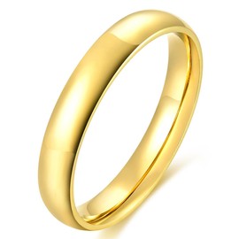Dmond wind 4mm Stainless Steel Ring Gold Plain Dome High Polished Wedding Band Comfort Fit Size 4