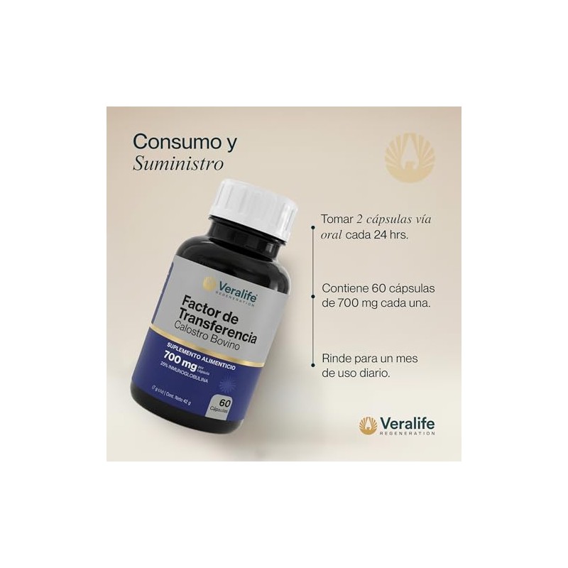 Veralife-Factor de Transferencia - A Base de Calostro Bovino y