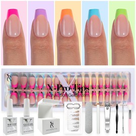 SXC Cosmetics X-Pro Tips French Tip Press On Nails - Vibrant Pastel Glow in the Dark Series Starter Kit Acrylic Soft Gel System Matte Finish Manicure:_GLOW119KIT-S Coffin