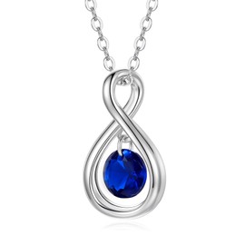 PUPILLEMON 925 Sterling Silver Sapphire Necklace,5A September Birthstone Infinity Necklace,16"+2" Adjustable Blue Pendant Jewelry Gift for Women