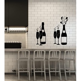 Vinyl Wall Decal Glass Bottle Champagne Drinking Alcohol Bar Stickers Mural Large Decor (g6851) Black
