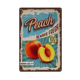 TREEPERI Vintage Peach Tin Sign - Fruit Metal Sign - Retro Decorative Sign Wall Decor Home Decor