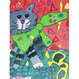 Aceo Card Cat Print, Copy of Original Acrylic Painted Cat Size 2.5x3.5" #CAT2
