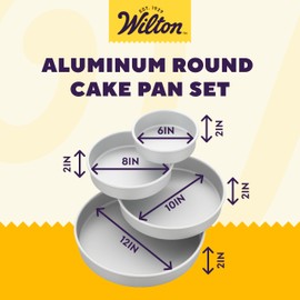 Wilton Aluminum Round Cake Pan Set, 4-Piece for Layered Cakes,Durable, Even Heating, Rust-Resistant, Professional Bakeware, 8, 10, 12 in., Package May Vary