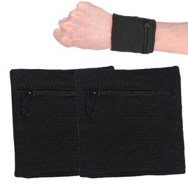 BEPSYOM 2 Pcs Reißverschluss Handgelenk Beutel, Sport Turnhalle Basketball Armbänder, die Schweißbänder Laufen Lassen Handgelenk Verpackungs Geldbörse mit Reißverschluss Tasche Schwarz