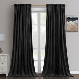 HOMEIDEAS Black Velvet Blackout Curtains 52 X 108 Inches, 2 Panels Soft and Thick Room Darkening Curtains/Drapes, Thermal Insulated Pocket Back Tab Window Curtains for Living Room