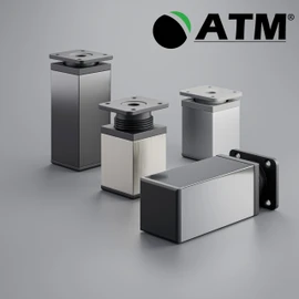 ATM® - Set of 4 Adjustable Furniture Feet, Chrome, Ash, Height 60 mm, Height Adjustable, for Wardrobe, Chest of Drawers, Sofa, Bed, Square Furniture Feet, Metal and Plastic, Profile: 40 x 40 mm