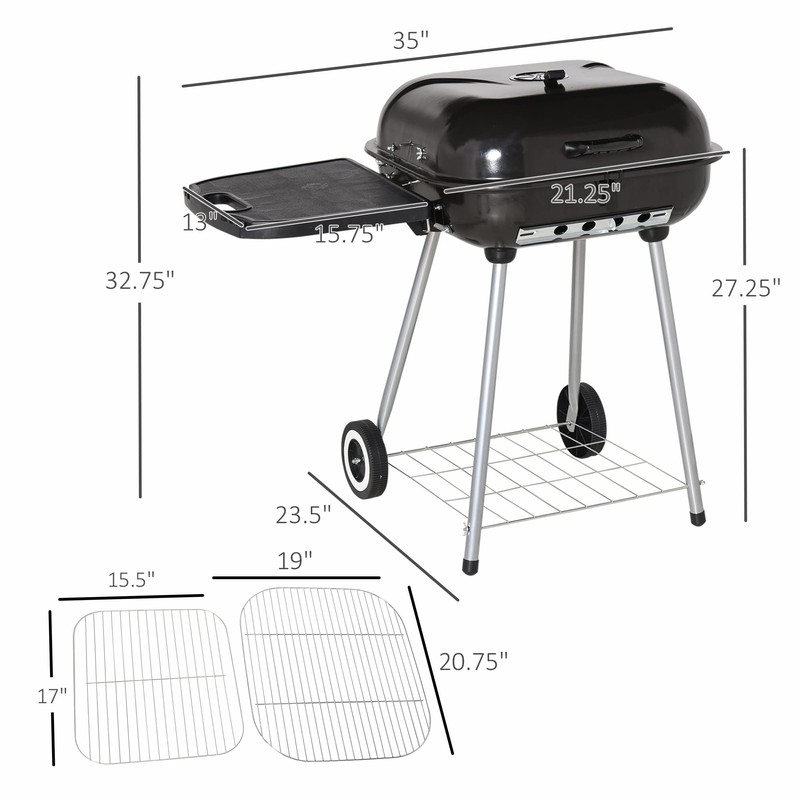 Outsunny Portable Charcoal Grill with Foldable Side Shelf and Bottom