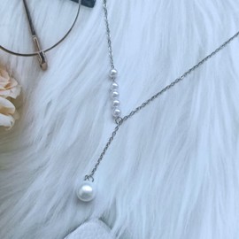 Pearl Pendant Necklace Cute Faux Pearl Y-Shape Necklace Sweater Chain Jewelry for Women Girls Teens (Silver)