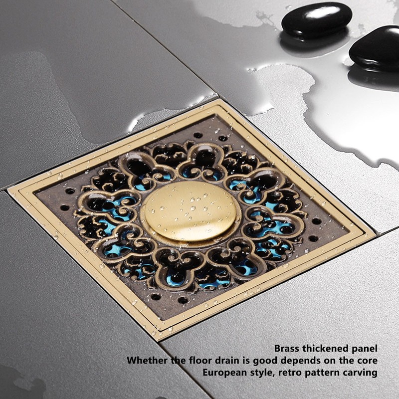Floor Drain Metal Squared Retro Style Water Drainage Shower Drain