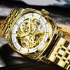 GLENAW Gold Carved Automatic Watches for Men, Retro Tattoo Skeleton