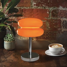 XMINKDZA Cordless Orange Mushroom Lamp, Mid Century Modern Glass Lamp 6000mAh Rechargeable Small Table Lamps, Cute Cool Desk Lamps for Living Bedroom Nightstand Home Decor Aesthetic
