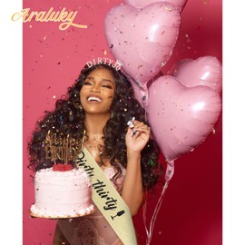 Araluky Dirty 30th Birthday Decorations for Her with 30th Birthday Sash for Women & Rhinestone Dirty Thirty Birthday Headband