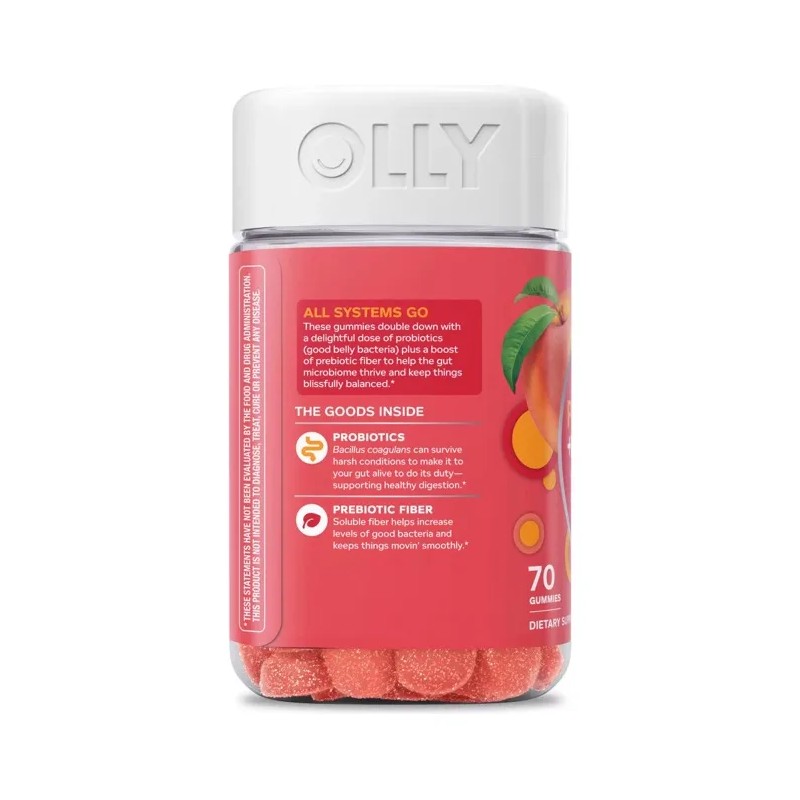 Olly Probióticos + Prebióticos Con 70 Gomitas Sabor Durazno