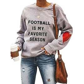 Elosele Women's Comfy Casual Long Sleeve Heart Shape Patched T-shirts Funny Letter Print Sweatshirt M Grey-7