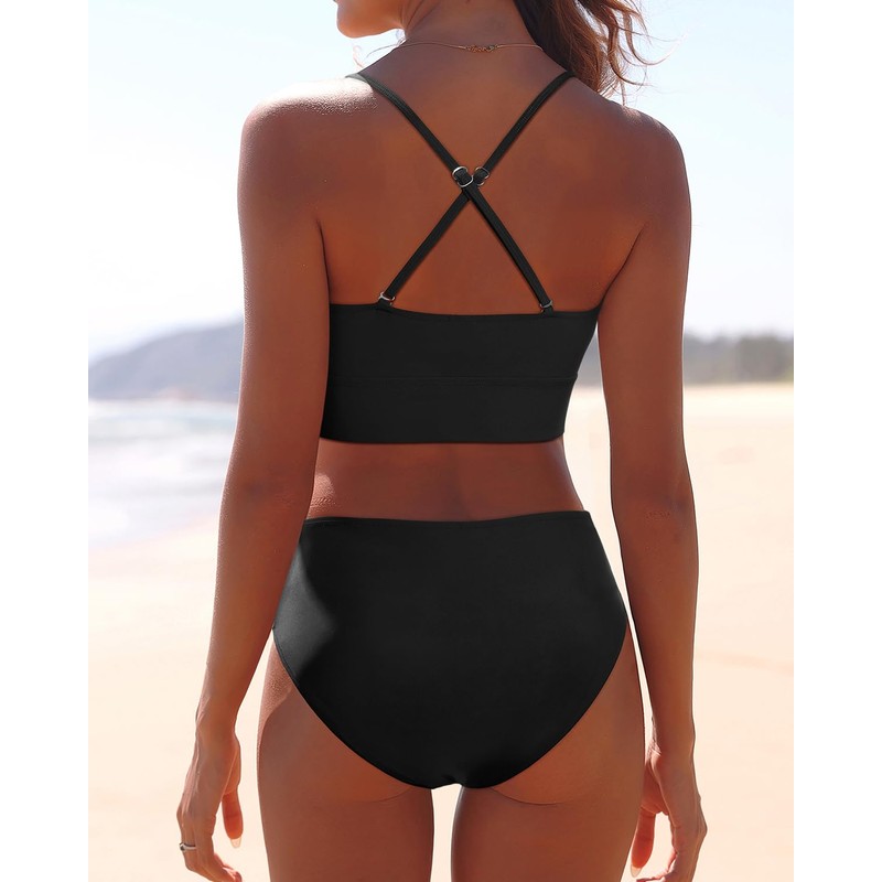 Tempt Me Women Black Two Piece Swimsuits High Waisted Bikini