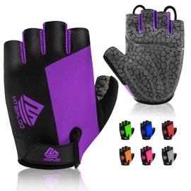 HTZPLOO Bike Gloves Cycling Gloves Biking Gloves for Men Women with Anti-Slip Shock-Absorbing Pad,Light Weight,Nice Fit,Half Finger Bicycle Gloves (Black&Purple, Large)