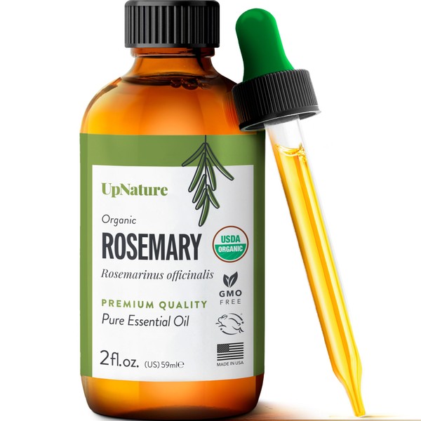 UpNature Organic Rosemary Essential Oil – USDA Certified Organic, 100% Pure Rosemary Oil for Hair Growth, Nourishing Scalp Strengthening Hair Oil - Stimulates Healthy Hair Growth, Skin & Nails, 2oz