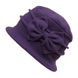 Lady Fleece Floral Bucket Cloche Hat Winter 20s Women Bowler Church Derby Bucket Vintage Cap Purple