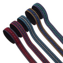 letsinstyle 5Pcs 3 Yards 0.98 Inch Elastic Jacquard Ribbon, Multicolor Boho Jacquard Embroidered Band, Fabric Trimming for DIY Craft Accessories Embellishment Decorations