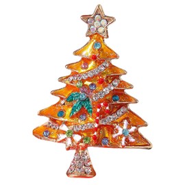 Christmas Tree Rhinestone Brooch Vintage Colored Christmas Tree Lapel Pins Crystal Christmas Enamel Pin Beautiful Sparkling Christmas Jewelry Pins for Women Girls (gold)