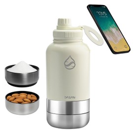 DASAN 3 in 1 Gym Water Bottle with Phone Holder & Pill Storage | Magnetic MagSafe Tripod Mount, Hidden Compartment | Insulated Stainless Steel | Leakproof - BPA Free | Funny Stickers Included | 32 Oz