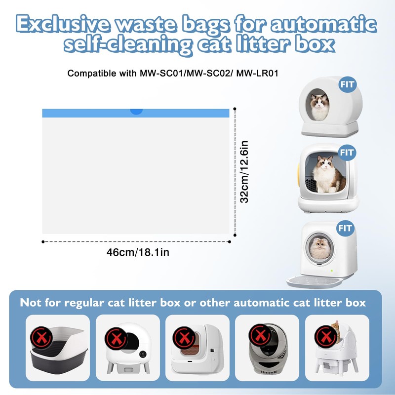 Joddguu 120 Pack Cat Litter Box Liners Compatible With MW-SC01/MW-SC02/MW-LR01