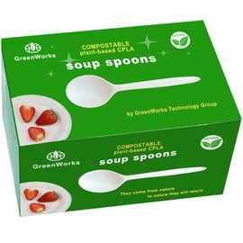 GreenWorks 100 Count 6.5" Large Compostable Soup Spoons,BPI Certified Heavy Duty Disposable Cutlery Soup Spoons