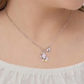 POSHJEW Unicorns Gifts for Girls,Silver Unicorn Necklace for Girls Initial Necklace for Girls Letter A Heart Pendant Unicorn Necklace for Little Girls Jewelry Unicorn Initial Necklace for Girls Gifts