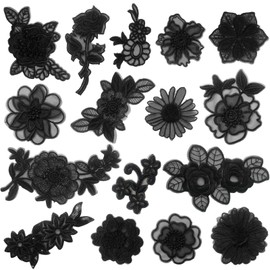 Qililandiy Black Mixed Style Embroidery Lace Flower and Butterfly Patches Appliques DIY Sewing Craft for Decoration, Sew On Patches for Repairing and Decorating (16)
