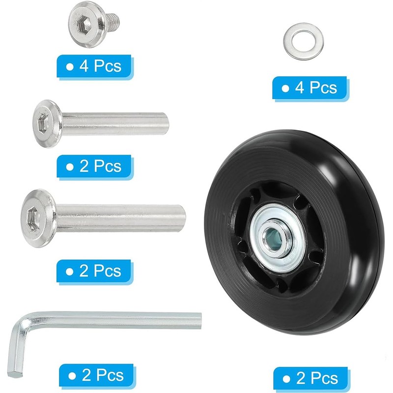 68 x 24mm 2 Pcs Luggage Suitcase Replacement Wheels, Rubber