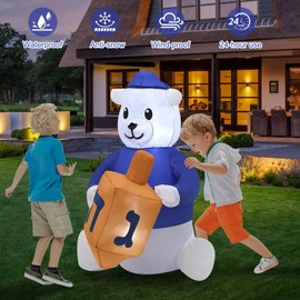 HZGDEJTG 4ft Hanukkah Inflatable Outdoor Decorations, Hanukkah Bear Inflatable Patio Decorations with LED Lights for Indoor Outdoor Patio Garden Hanukkah Decorations