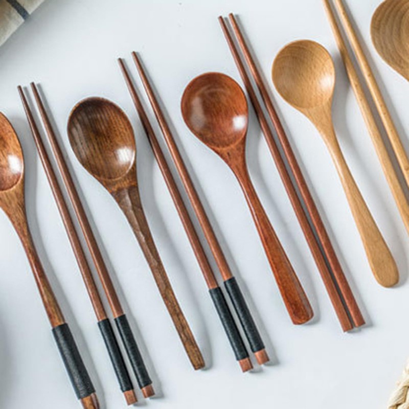 箸 スプーン 木製2点セット カトラリー 天然木の箸 ケース付き コンビセット アウトドア 携帯食器セット 学生
