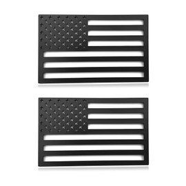 leechio 2 PC 3D American Flag Car Sticker, Hollow Matte Black American Flag Badge Sticker, 3" x 5 "Rear Window Decal, Universal Automotive Exterior Accessories, for Bumper Car Window Stickers (Black)