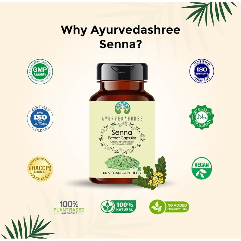 AYURVEDASHREE Senna Extract 500mg - 60 Vegetarian Capsules | Cassia