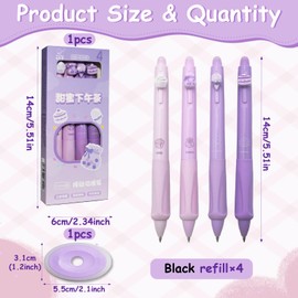 SHENSAIGO Pack of 4 Erasable Ballpoint Pens, 0.5 mm Erasable Pens, Retractable Rollerball Pen Erasable with Erasers, Cartoon Gel Pens Erasable for Gift School Office Supplies (Black)