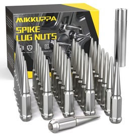 MIKKUPPA M14x1.5 32PCS Spike Lug Nuts, Replacement for Chevy Silverado Suburban GMC Sierra Yukon Ford F250 F350 RAM 2500 3500 Aftermarket Wheel, Chrome 4.4" Tall Acorn Tire Nuts with Socket Key