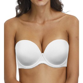 YANDW Strapless Convertible Pushup Bra Heavily Padded Lift Up Supportive Add Two Cup Multiway Tshirt Bras White, 34B