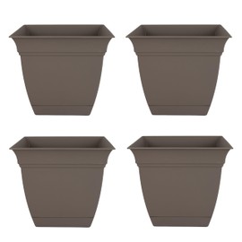 The HC Companies 6 Inch Eclipse Square Planter with Saucer – Indoor Outdoor Plant Pot for Flowers Vegetables Herbs, Cappuccino (Pack of 4)