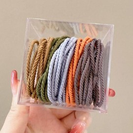 Large Capacity Rubber Hair Ties 50p Soft Khaki Hair Elastics Basic Color Hair Ties / 대용량 고무 머리끈 50P 소프트카키 헤어고무줄 기본 칼라 헤어끈